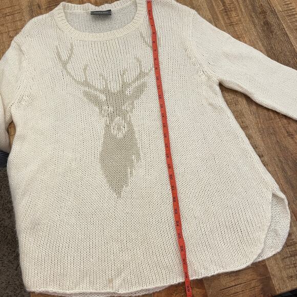 Wooden Ships Reindeer Sweater M L Christmas Mohair Wool Blend Oversized Holiday - Picture 8 of 11